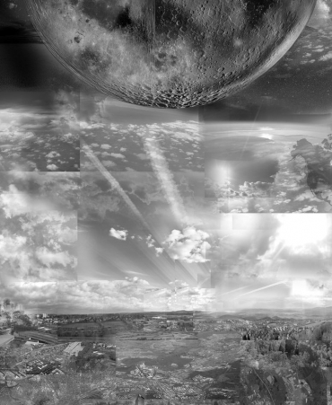 Detail Mond und Kondensstreifen